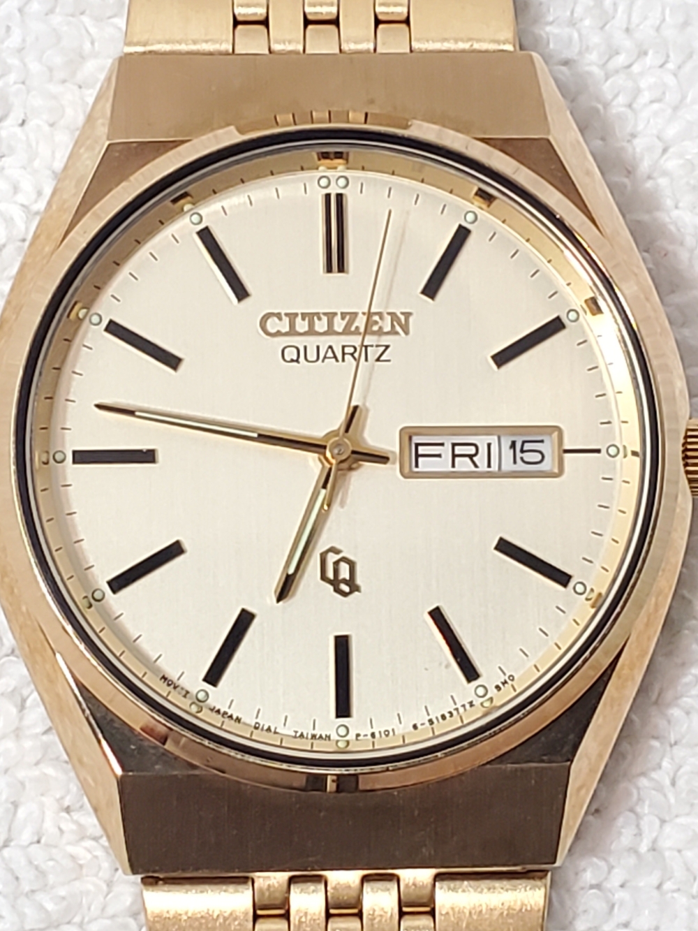 Citizen CQ Men's Day Date Vintage Gold Plated Quartz Watch Stainless Steel